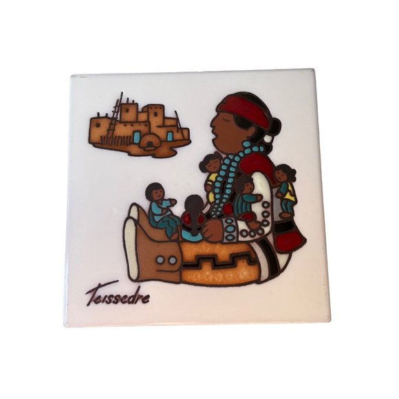 Ceramic Southwest Native American Coaster trivet wall tile Cleo Teissedre Italy - Picture 1 of 3